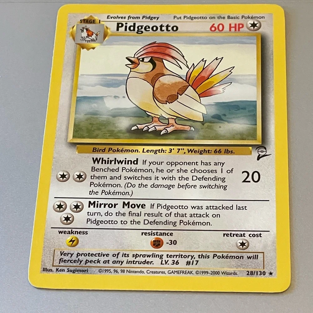 Pokémon Base Set 2: Rare Pidgeotto + purple Psychic Energy card